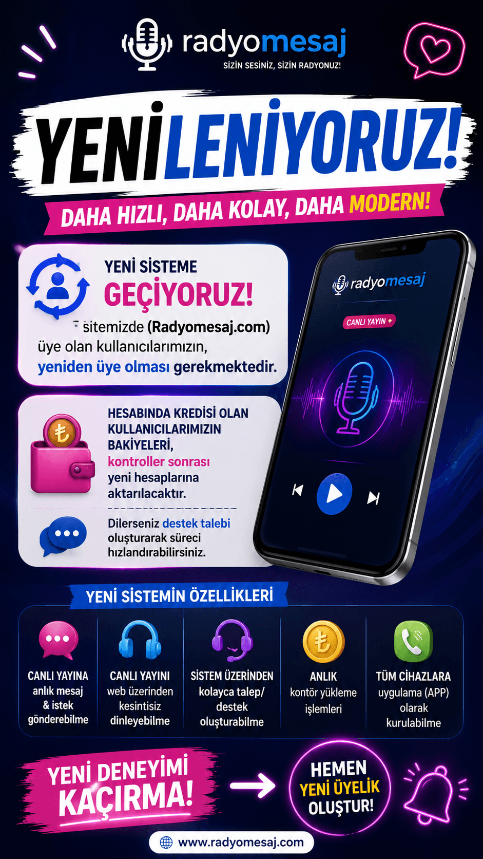 Radyomesaj.com Yeni Sistem Geçiş Duyurusu