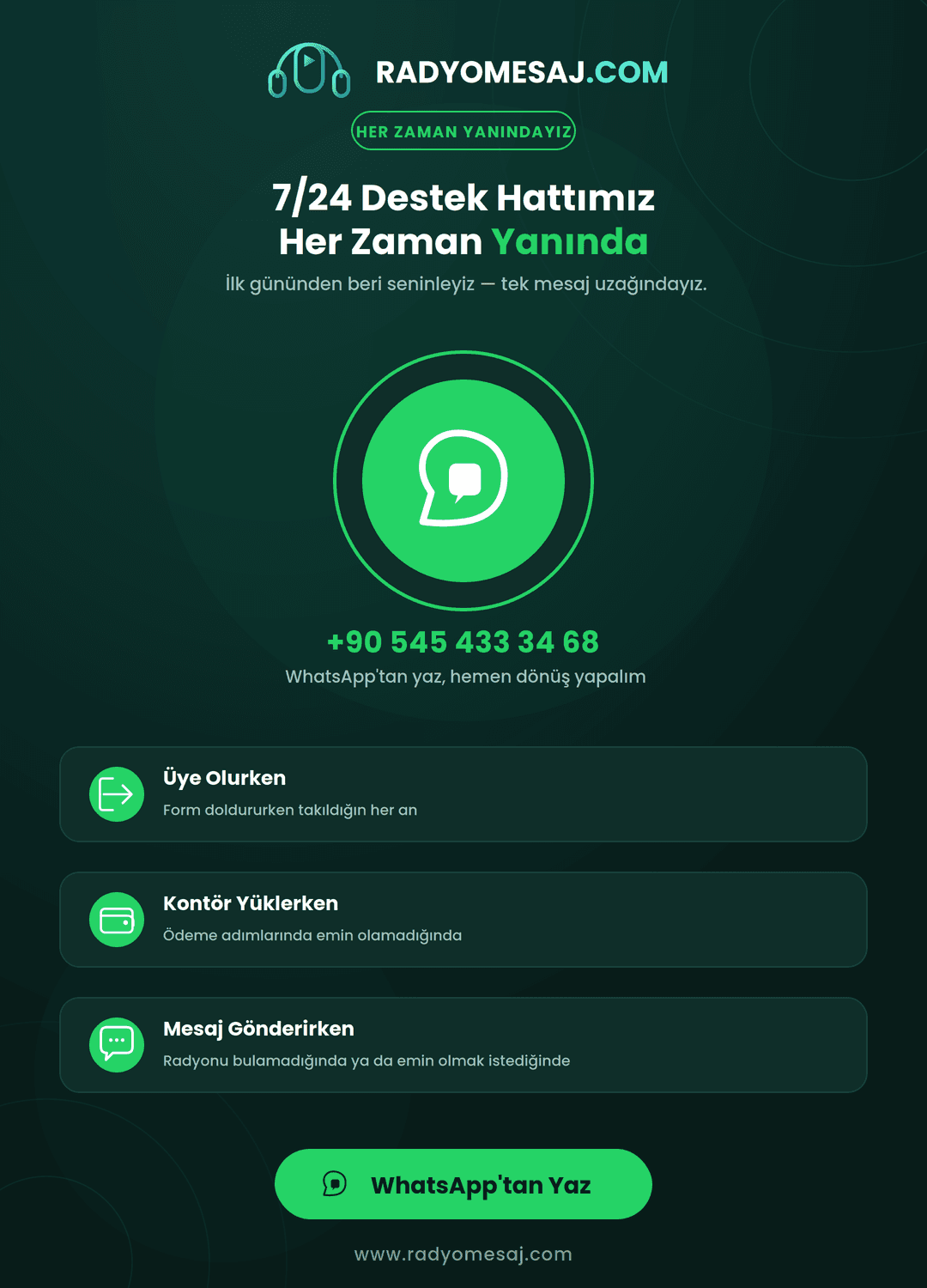 Bir Sorunun mu Var? 7/24 Destek Hattımız Her Zaman Yanında!